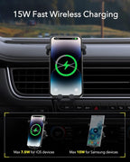 Wireless Car Charger, 15W Fast Charging Phone Mount for Car Vent, Car Phone Holder with Enlarged Charging Coil for iPhone 15 14 13 12 11 10 8 Pro Max Xs, Samsung Galaxy S&Note Series Google LG