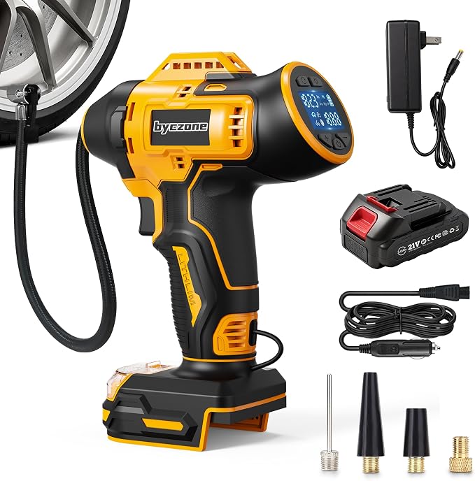 Cordless Tire Inflator Portable Air Compressor with 2000mAh Battery, 160PSI Car Tire Pump with 12V DC Dual Power & 2.0Ah Battery, Digital LCD & Auto Shut-Off for Car Bike Ball