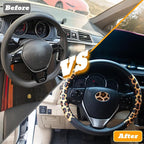 Universal Leather Leopard Cheetah Steering Wheel Cover Women 14.5-15 inch Leopard car Accessories Western Anime Brown Cute Wheel Cover Hip Hop Anti-Slip Car Protecter for Men