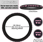 Christian I Love Jesus Pink Steering Wheel Cover for Women & Girls with 2 Pack Car Coasters, Pink Car Accessories, Christian Gifts for Women, Universal 15" Fit for Cars, SUVs, Trucks