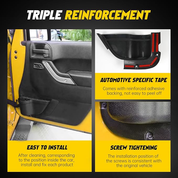 JK Storage Pockets for Jeep Wrangler, Front Door, 2 Pcs | Compatible with 2011-2018 Jeep Wrangler JK JKU 2/4 Door, Front Door Pockets, Interior Storage Accessories, Black