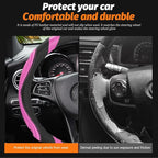 15 Inch Car Leather Steering Wheel Cover, Automotive Accessories Elastic Breathable Anti-Slip Soft Wheel Protector Fits Men and Women, Suitable for SUVs, Trucks, Vehicles and RVs (Pink)