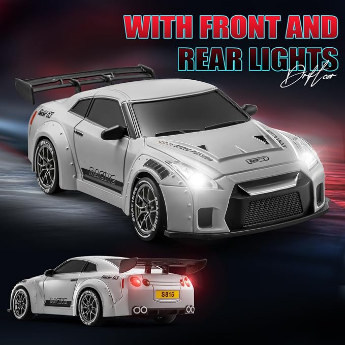 RC Drift Car, 1:24 Remote Control Car for Kids, 20KM/H 4WD High Speed RC Cars with LED Lights, Two Batteries, Extra Drifting Tires, Vehicle for Adults Boys Girls