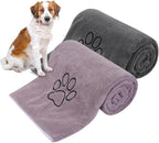 Dog Towels Super Absorbent Microfiber for Small, Medium Dog Drying Towel for Drying Dogs Soft Pet Bath Towels and Cats with Embroidered Paw Pure+Grey 20inchx36inch