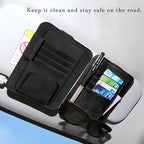 2 Pcs Car Sun Visor Organizer, Black | Premium Leather, Sunglasses Holder, Multi Functional Storage Bag, Card Document Holder