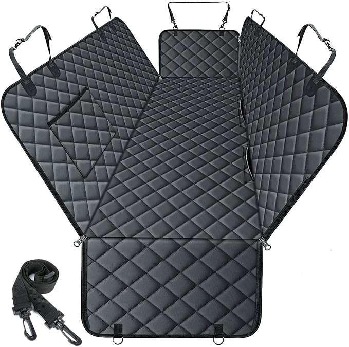 Waterproof Dog Car Seat Cover for Back Seat, Pet Hammock- S, Black | Durable waterproof hammock with nonslip design & storage pockets. Protects seats from scratches, fits cars, SUVs & trucks.