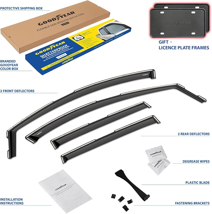 Goodyear Shatterproof in-Channel Window Deflectors for Nissan Murano 2015-2024, Rain Guards, Window Visors for Cars, Vent Deflector, Car Accessories, 4 pcs - GY008125