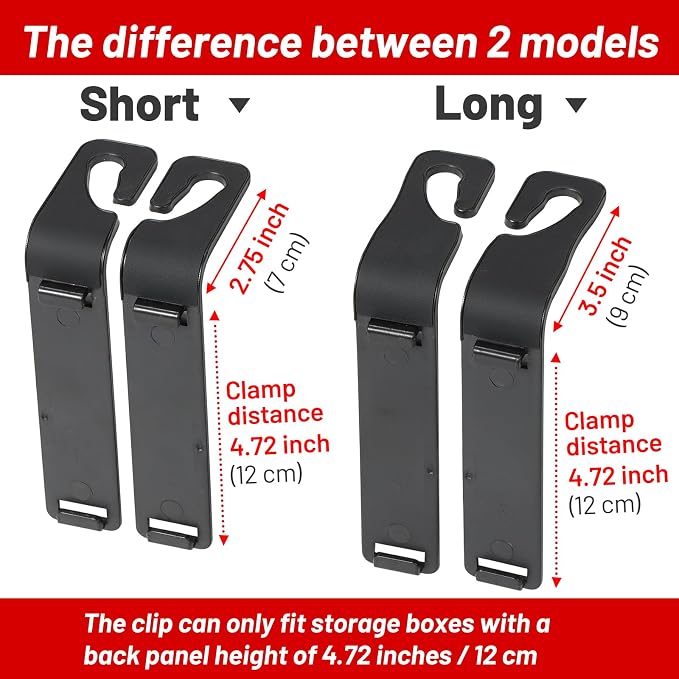 2-Pack Replacement Hook Parts Specifically for Car Seat Headrest Cup Holders Organizer - for Replacement When Damaged or Broken.(Black, Long / 3.54 inch / 9 cm)