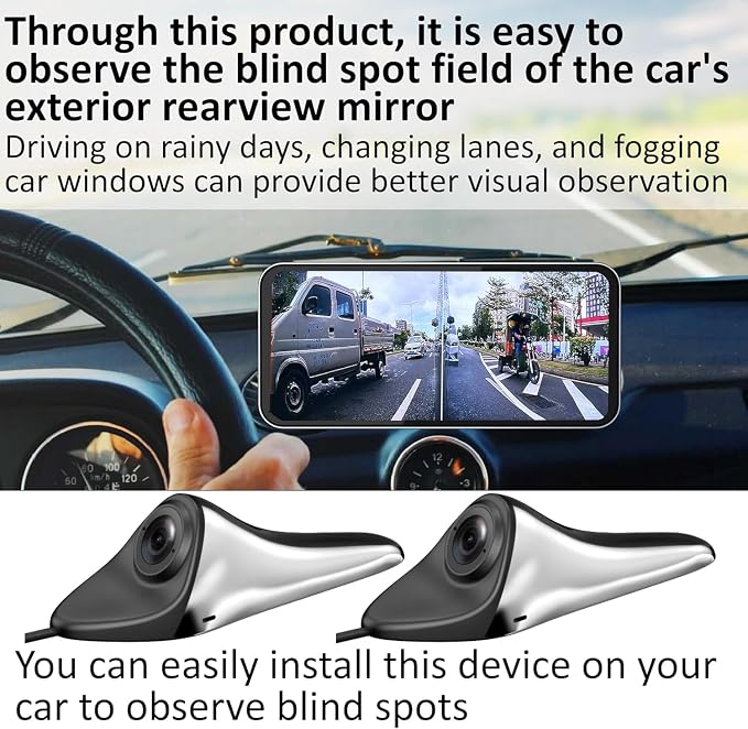 car Electronic Rearview Mirror, Right Blind spot Assistance Mirror for Vehicles, High - Definition Night Vision dashcam, Parking Monitoring, CMS (Black)