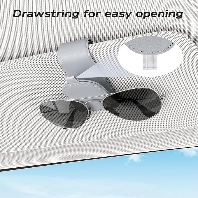 Sunglass Holder for Car Visor, Light Gray, 2 Packs | Suede Cloth, Magnetic, Organizer for Car Accessories