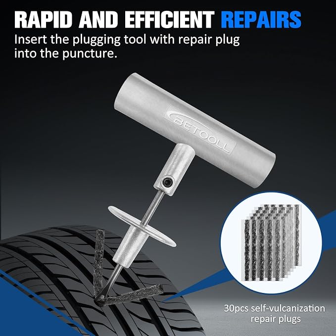 Tire Repair Kit, 44 Pcs Professional Heavy Duty Universal Emergency Flat Tire Repair Kit to Fix Punctures, for car Motorcycle, Truck, Golf Cart, ATV, Tractor, ARB, RV, SUV, Trailer etc.