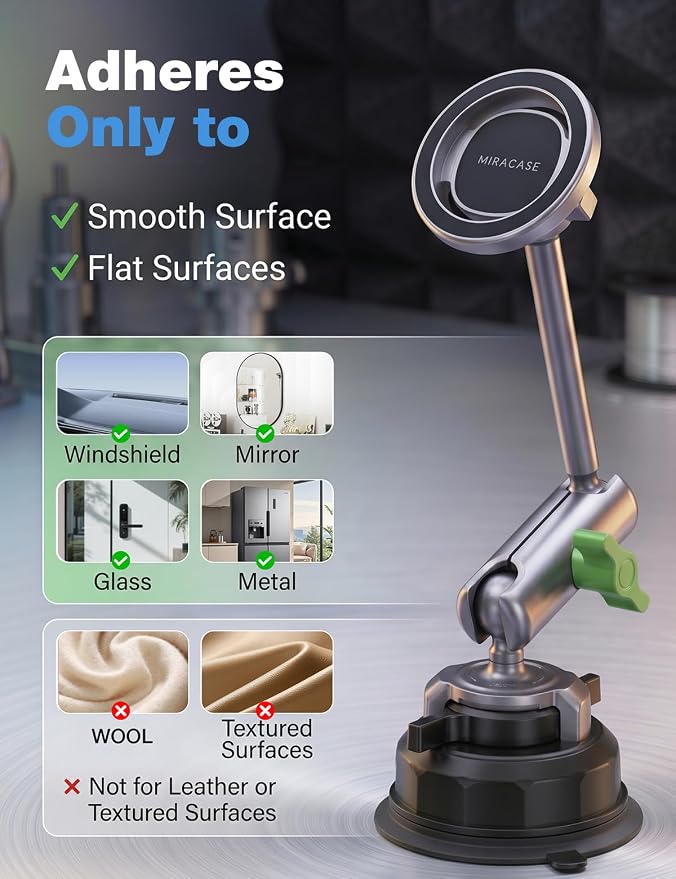Car Phone Holder for Magsafe, [Upgraded Strongest Suction&Magnetic] 360° Adjustable Phone Holders for Your Car,Ultra-Durable Metal for Dash/Windshield fit for iPhone and All Smartphones