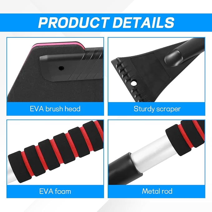 2-in-1 Snow Brush & Ice Scraper, 32"–40" Extendable Ice Scrapers for Car Windshield Window, EVA & ABS Detachable Snow Removal Tool with Foam Grip for Cars Trucks SUVs, Winter Car Accessories