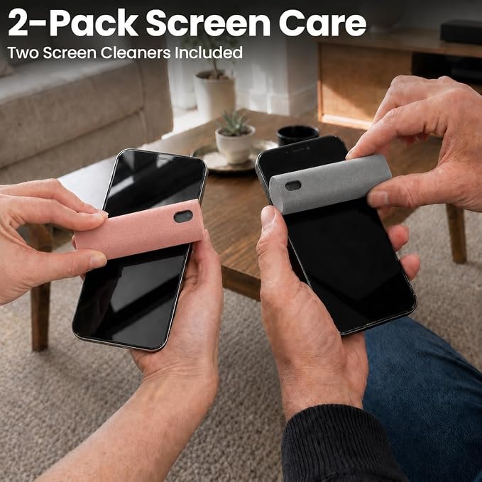 Car Screen Cleaner Spray and Wipe -2-in-1 iPhone Cleaner, iPad Screen Cleaner & Phone Screen Cleaner - Touchscreen Mist Cleaner for Laptop, Computer, MacBook and More - 2 Pack (Grey & Rose Gold)