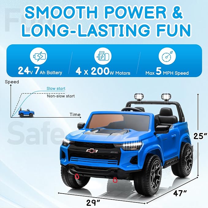 24V Licensed Colorado Electric Car for Kids, Ride on Toys for Toddlers with Remote Control, 2 Seater Electric Car Ride On Vehicle w/Bluetooth, Soft Start, LED Lights - Blue