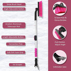39in Car Snow Brush Ice Scraper 360° Rotating, Magenta Pink