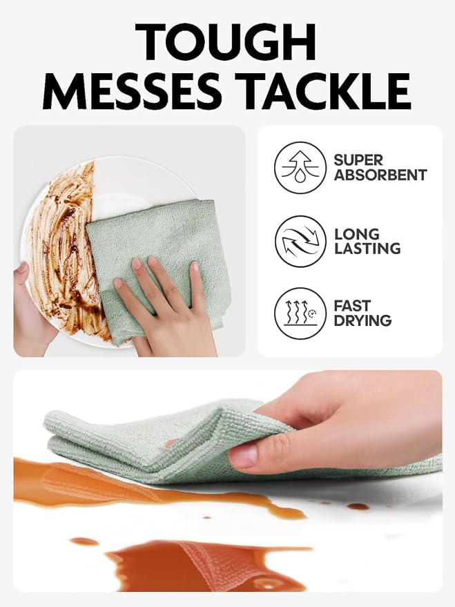Microfiber Cleaning Cloth Roll- 75 Sheets, 12"x12"(MossGreen) | Super Absorbent, Lint-free, Tear-away Microfiber Towel Roll, for All-Purpose Cleaning, Reusable Alternative to Paper Towels