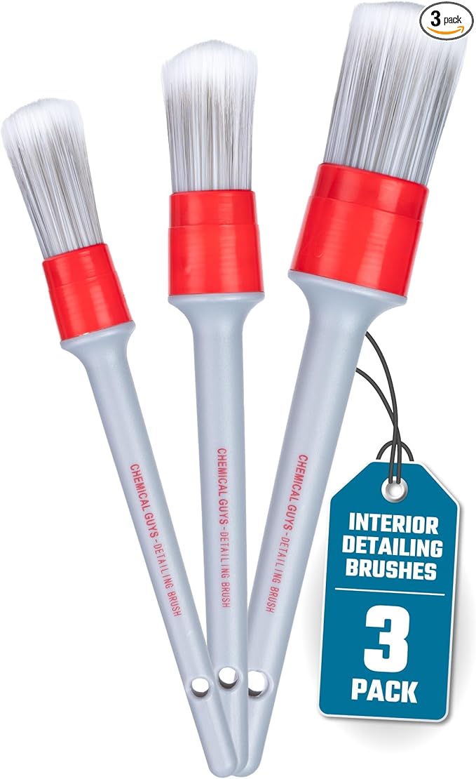 All in the Details Interior Detailing Brush Set - 3-Piece Soft & Durable Car Detailing Brushes for Vents, Consoles, Buttons, Trim & Hard-to-Reach Areas in Cars, Trucks, SUVs & RVs