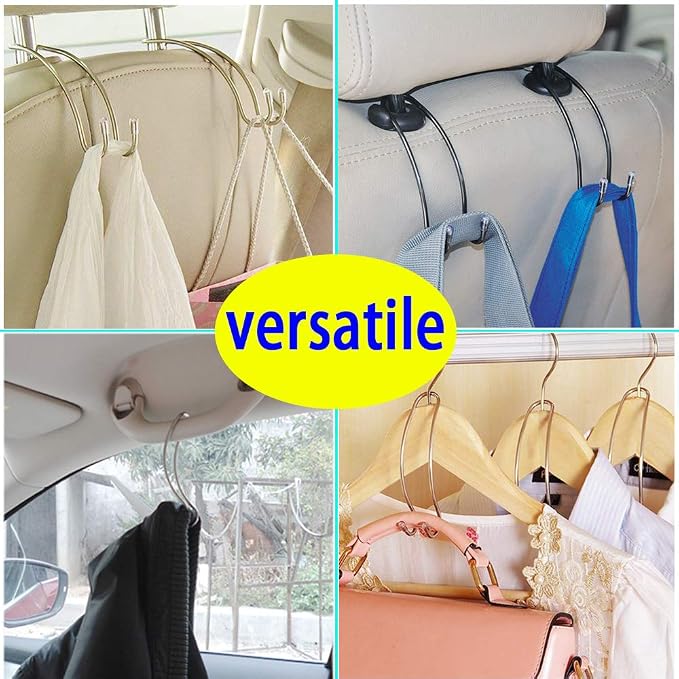 4 Pack Car Seat Headrest Hooks Strong and Durable Backseat Hanger Storage for Handbags, Purses, Coats, and Grocery Bags, Universal SUV Truck Vehicle Car Seat Back Headrest Bottle Holder Organizer
