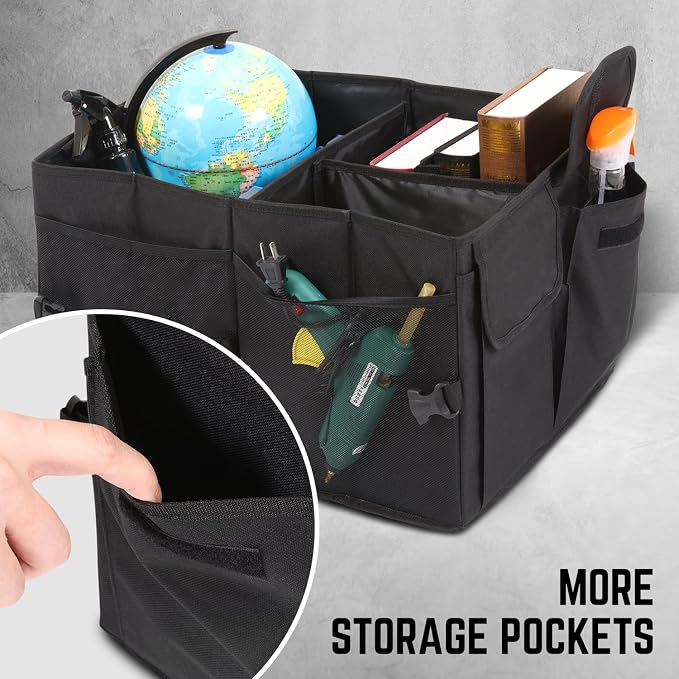 Trunk Organizer for Car, 60L Large Capacity Foldable Trunk Organizer, Multi Compartment Car Trunk Organizer for Women Men, Black, TOOLS-00419