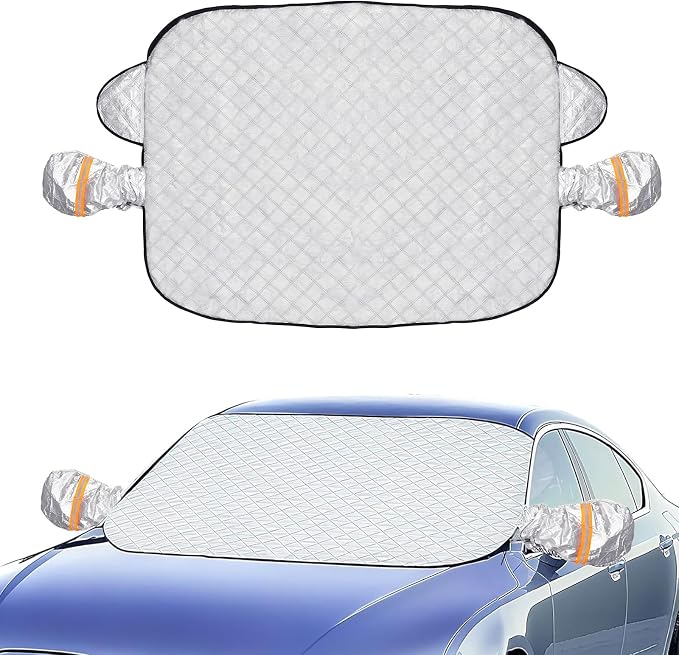 Car Sun Shade Windshield Cover, UV Rays & Heat Reflector for Summer, 9-Magnet Windproof Exterior Car Cover with Mirror Protection, Antifreeze Snow Cover for All Seasons