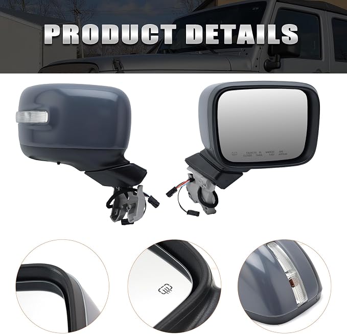 Right Passenger Side Mirror Compatible with Jeep Renegade 2015 2016 2017 2018 2019 2020 2021 2022 2023 Door Mirrors Power Heated with Signal Light Temperature Sensor Prime Paintable (7+2 pins)