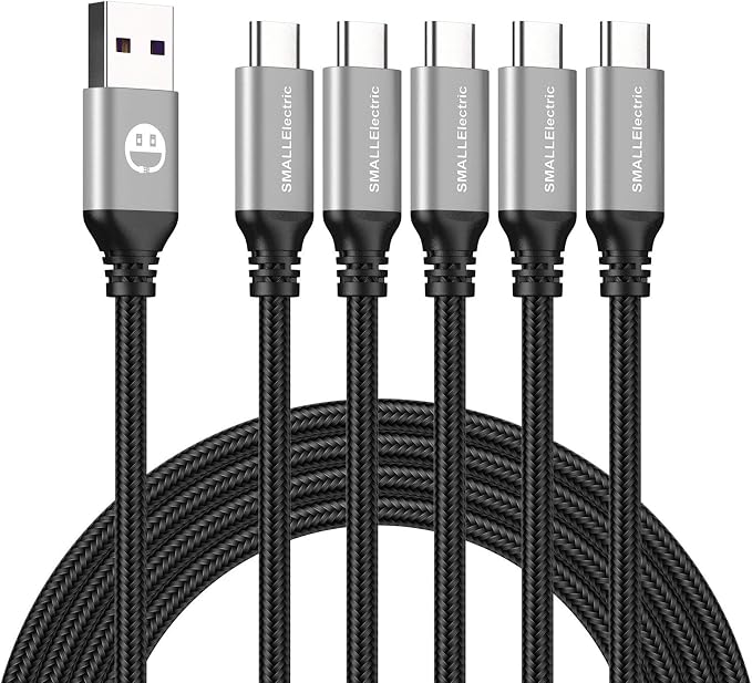 USB to USB C Cable 5 Pack 6FT, A to Type C Fast Charger Cord | 3A braided USB A to C charging cords for iPhone 17 16 15, Samsung Galaxy, LG; 5 pack for home, office, car and travel(Silver)