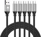 USB to USB C Cable 3FT 5 Pack, Type C Fast Charger Cord | 3A braided USB A to C charging cords for iPhone 17 16 15, car, office, Samsung Galaxy, LG and Type C devices.(Silver)