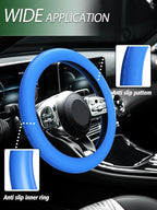 Car Steering Wheel Cover, Non-Slip Silicone Material, Multiple Color Choices, Universal Auto Parts Steering Wheel Cover, Suitable for Most Cars (Blue)