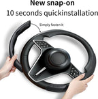 2Pc Carbon Fiber Steering Wheel Cover Universal Fit 99% Cars | Non-slip soft grip, easy to wipe clean, quick to install, perfect for daily commutes and road trips, Black