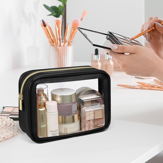 Clear Makeup Bag - TSA Approved Toiletry Bag for Carry-on & Checked Luggage, Water Resistant Car Storage Organizer with Reinforced Seams
