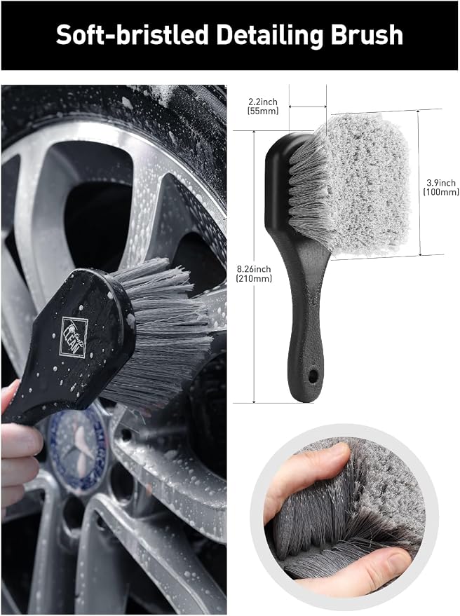 7PCS Car Wheel Brush Kit, Tire Brush for Car Owners & Auto Detailers, Soft-bristled Rim Brush, Flat Wheel Brush, Double-Ended Detailing Brush and Pads for Home Shop, Cars Trucks RVs