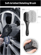 7PCS Car Wheel Brush Kit, Tire Brush for Car Owners & Auto Detailers, Soft-bristled Rim Brush, Flat Wheel Brush, Double-Ended Detailing Brush and Pads for Home Shop, Cars Trucks RVs