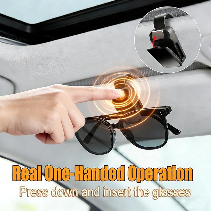 2 Pack Sunglasses Holder for Car, One-Handed-Operation Visor Sunglass Holder Clip, Easy Access Storage for Driving,Universal Fits (Black)