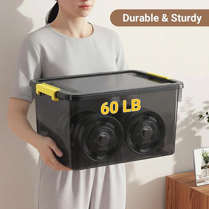 20Qt & 40Qt Stackable Storage Bins with Lids & Trays, Clear Plastic Latching Boxes Organizers with Dividers Portable Containers for Arts & Crafts,Home &Car Trunk Organization,Clear Grey,2Pack