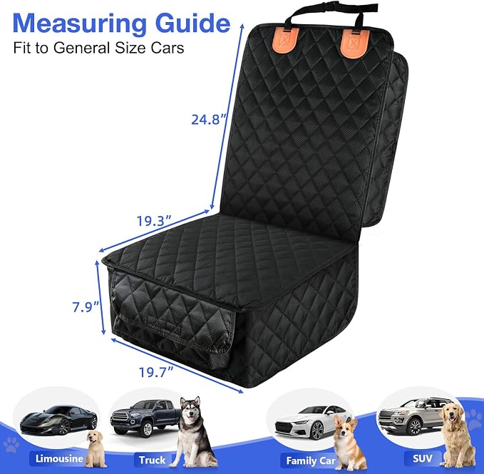 Front Seat Cover 2 Pack, Full Protection Dog Car Seat Cover with Side Flaps, Nonslip Scratchproof Captain Chair Seat Cover Fits for Cars, Trucks, SUVs, Jeep, Black