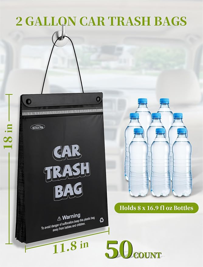 Disposable Car Garbage Bags, Hanging Car Trash Bags, 50 Count | Car Trash Bags, Hanging Design, Leakproof & Odor Resistant, Disposable Cleanup Bags, Fits Cars, Trucks & SUVs