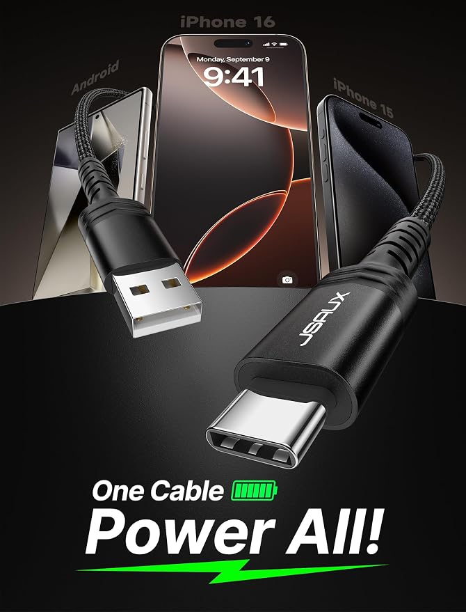 USB C Cable [2-Pack 3.3ft], USB A to USB Cord Fast Charging for iPhone Air, iPhone 17, iPhone 17 Pro, iPhone 17 Pro Max, iPhone 16/iPhone 15 Series, Samsung S20 S10, Note 20 10,Car Play - Black