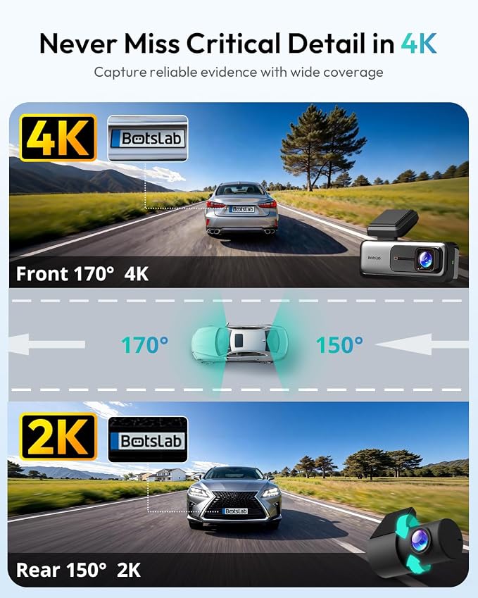 4K Dash Cam Front and Rear, 170° Ultra Wide Car Camera, 4K+2K Dashcam with ADAS, Night Vision, 24/7 Parking Mode, STARVIS Sensor, WDR, 5.8GHz WiFi, Built-in GPS, Loop Recording (No SD Card)