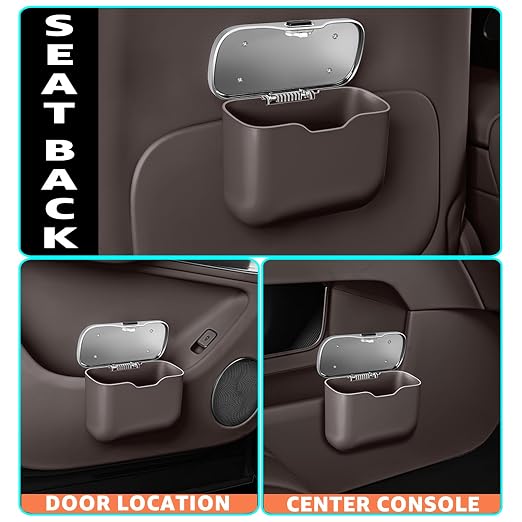 Car Trash Can, Waterproof Multi‑Functional Auto Trash Bin for Door/Console/Seat Back, Universal Vehicle Garbage Can for Car/Truck/SUV Drivers (Brown)