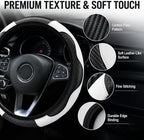 Car Steering Wheel Cover 15 inch, Microfiber PU Leather Elastic Steering Wheel Protector, Anti-Slip Breathable Car Interior Accessories for Most Cars (White)