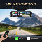 2.5K Mirror Dash Cam with Carplay Mirror & Android Auto, Dash Cam Front and Rear with Zoom Function,12 inches Rear View Mirror Camera with Voice Control/BT Call/64GB Card Included- K17 Pro