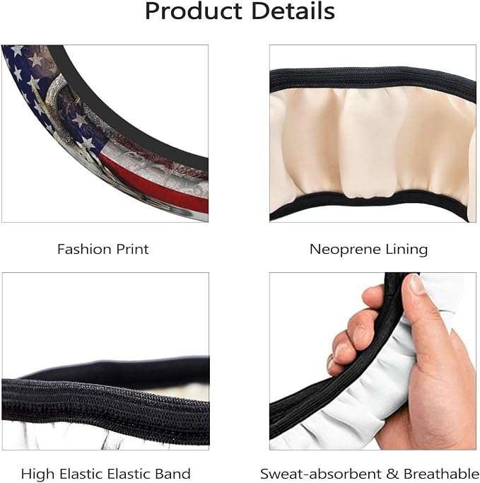 Camouflage Deer American Flag Steering Wheel Cover for Men, Anti-Slip Elastic Breathable Soft Rubber Car Steering Wheel Protective Cover, Universal 15 Inch Fit for Cars, Auto, SUVs