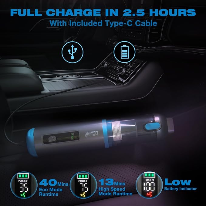 Airflex One Cordless Car Vacuum 16000Pa, 4-in-1 Handheld Vacuum with Air Duster & Inflator, Portable Mini Vac for Car Detailing, Pet Hair, Keyboard Cleaning (Gray)