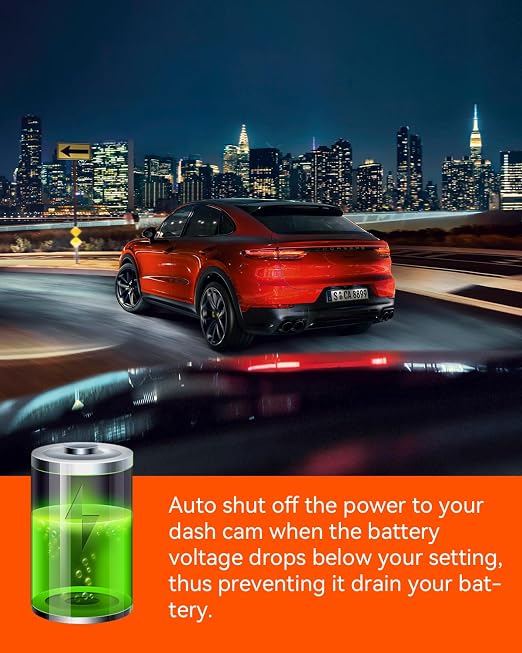 LED Screen OBD Hardwire Power Cable, 3 Gear Shifting,10ft USB-C, Low Voltage Protection for Parking Mode, Compatible with All Dash cams