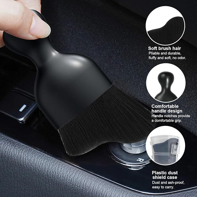 2 PCS Car Detailing Brush, Curved Soft Bristles Auto Removal Dust Collectors, Universal Vehicle Dashboard, Air Conditioner Vents etc Interior Cleaning Tool Accessories (Black)