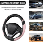 Car Steering Wheel Cover, 15 Inch Premium Leather Breathable Non-Slip Wheels Wrap, Universal Auto Comfortable Steering Wheel Protector for SUV Truck Van, Car Accessories (Pink)