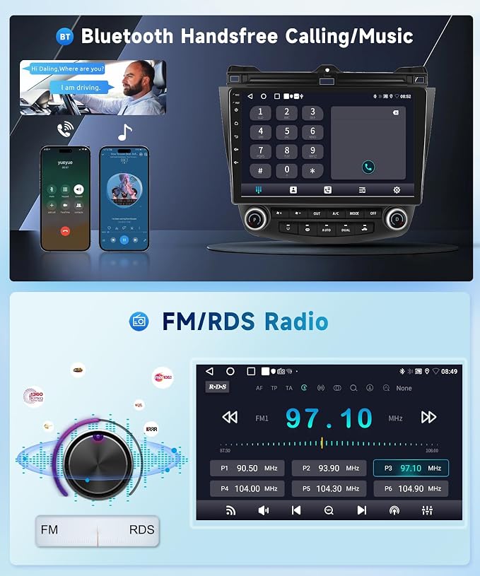 for Honda Accord 7th 2003 2004 2005 2006 2007 Android Car Stereo with Wireless Carplay/Android Auto 10.1" Touchscreen Autoradio Support WiFi GPS Navigation Backup Camera SWC FM/RDS Radio 2G+64G