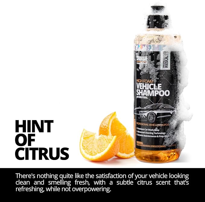 High Foam Vehicle Shampoo (32 oz. Bottle) - pH Neutral Premium Car Wash Soap - Ceramic Coating Prep and Maintenance - Citrus Scent - Maximum Suds