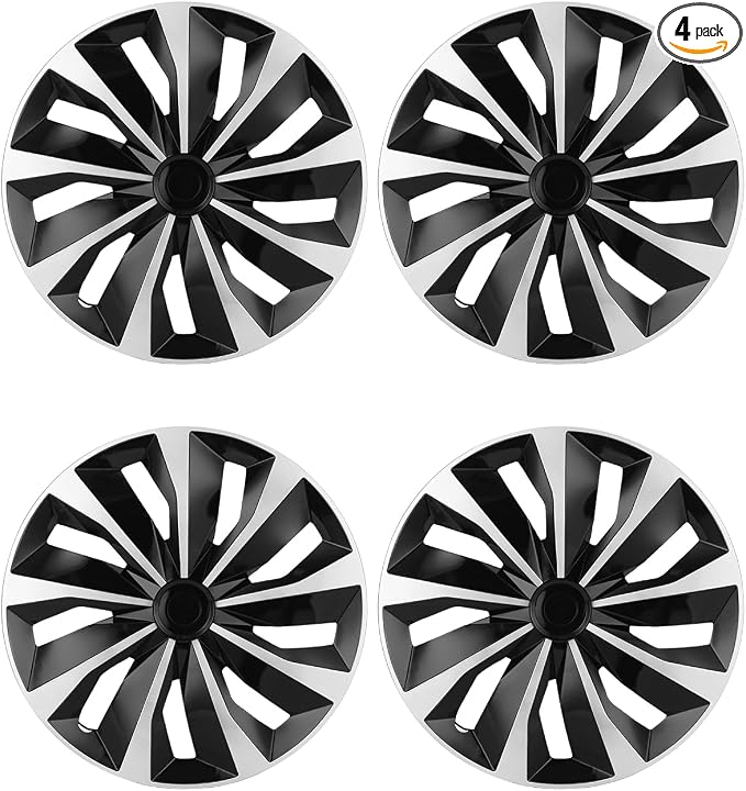 Hubcaps, 15 inch hubcaps Set of 4, Wheel Rim Cover ABS Material, Snap On Car Truck SUV Replacement, for Toyota Camry Nissan Mazda etc, Black & Silver
